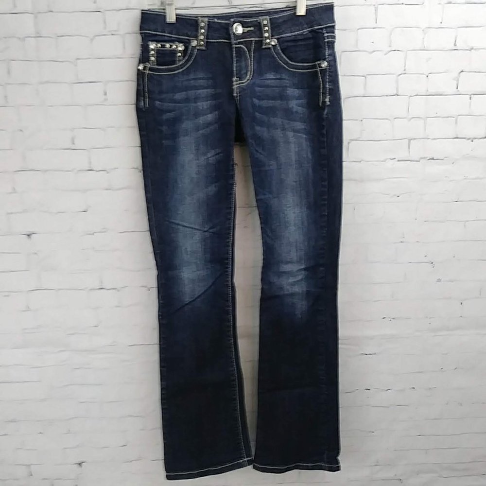 Miss Chic Blue Jeans w/ Rhinestones Boot Cut S: 3